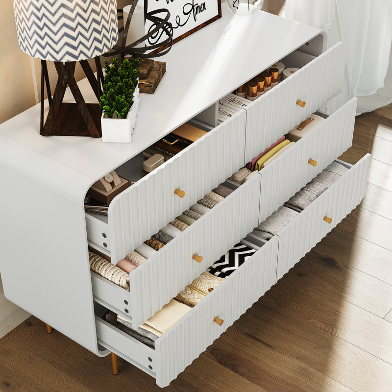 6-Drawer 47.23'' W Modern Double Dresser with Gold Legs, Chest of Drawers Storage Cabinet, White