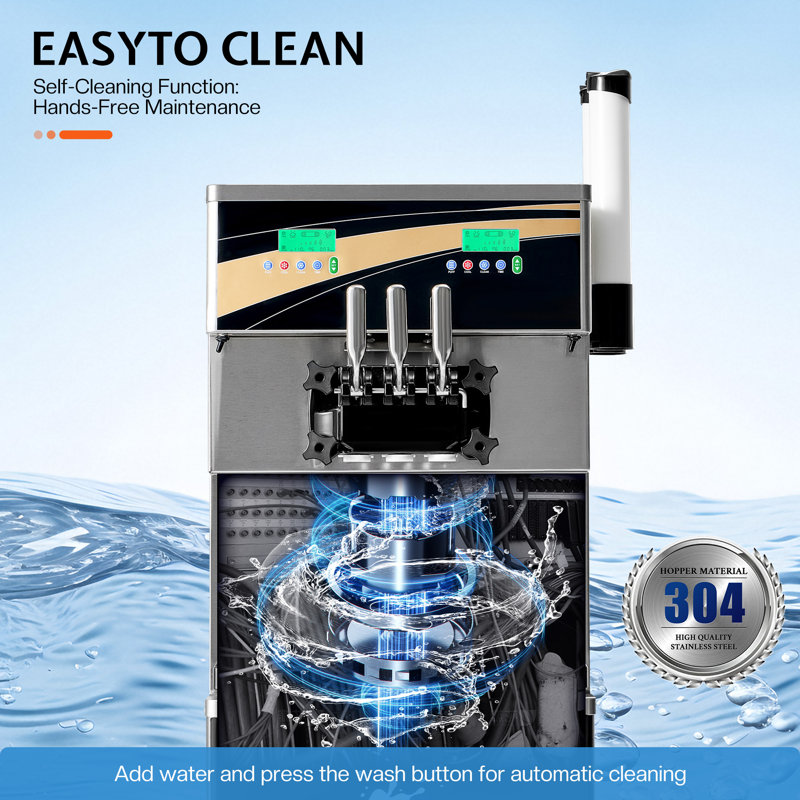 Machine à crème glacée commerciale AMERLIFE 45L / H, machine à crème glacée 3 saveurs 2900W, double compresseur, cylindre en acier inoxydable 10L * 2, nettoyage automatique et pré-refroidissement pour restaurants et bars