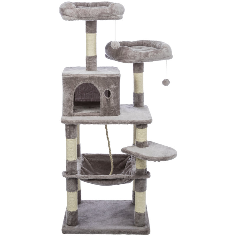 TRIXIE Eduardo 56.3" Cat Tree 4-Level Sisal Scratching Posts Plush Condo Hammock & Platforms Play Rope Dangling Cat Toy