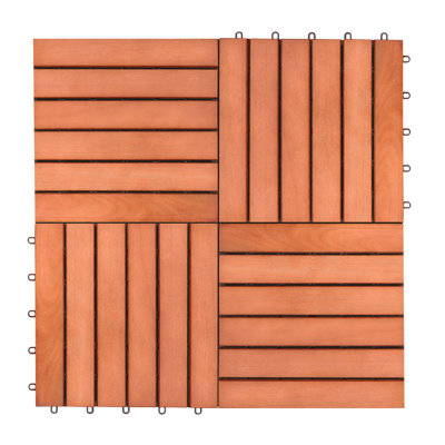 Carreau de terrasse en bois brun rougeâtre à 6 lattes Kaia (ensemble de 10 tuiles)