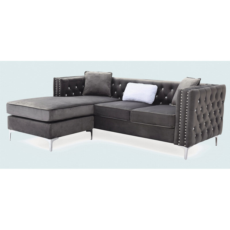 Canapé moderne avec méridienne, Gris, H 30 po x l 87 po x P 64 po