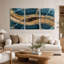 Ensemble de 3 tableaux sur toile représentant des sections transversales d'agate à bandes bleues et brunes-1686739603
