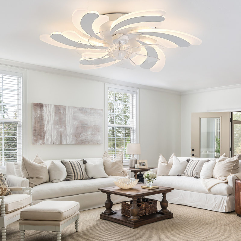26.8-Inch Modern Ceiling Fan Light with 6-Speed Reversible Motor Dimmable Light for Bedroom Living Room(Black), White