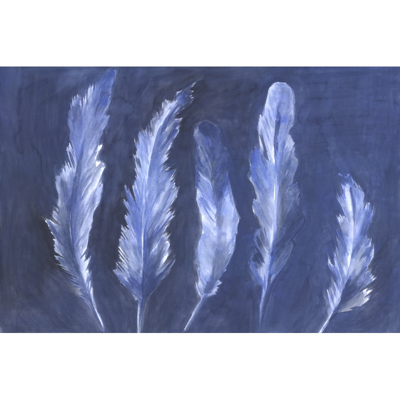 Blue Feathers Watercolor - Wrapped Canvas Art Prints, 30cm H x 46cm W x 3.8cm D