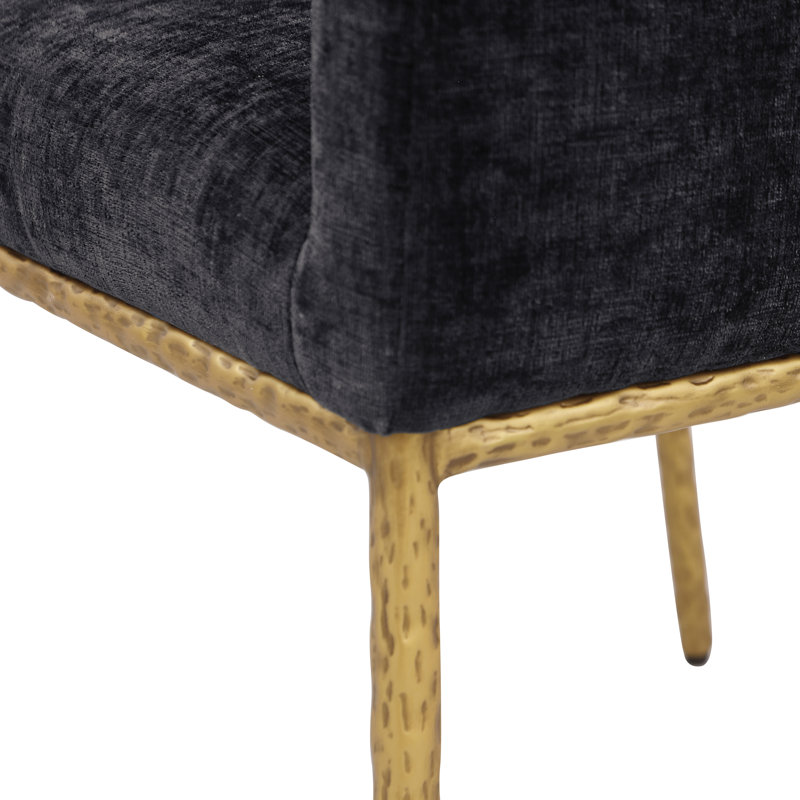 Chaise en chenille Reeves, Tissu chenille noir, Laiton brossé