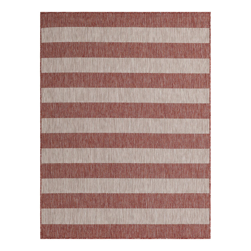 Simkins Striped Red/Gray Indoor / Outdoor Area Rug, Rectangle 5'3" x 7'1"