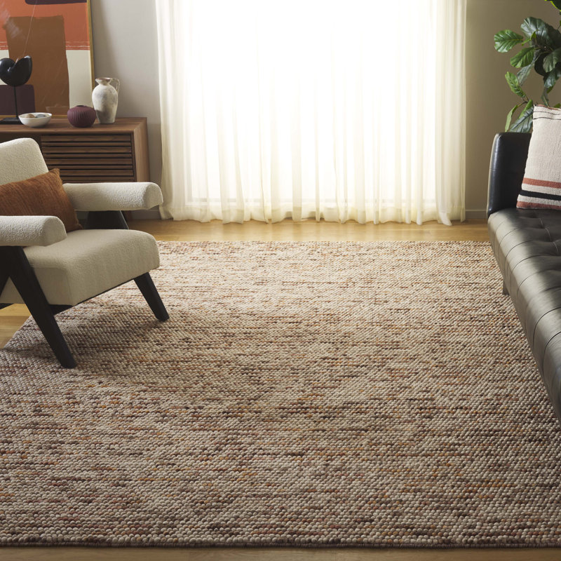 Hristodor Natura Hand Woven Wool/Cotton Rug in Brown/Dark Brown/Beige, Rectangle 8' x 10'