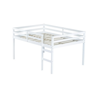 Full Rubber Wood Loft Bed With Ladder,Grey