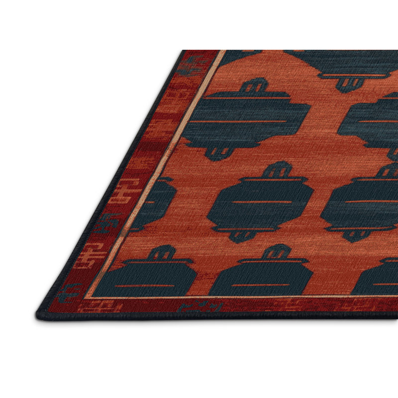 Machine Washable Art Deco Black Area Rug, Rectangle 2' x 3'