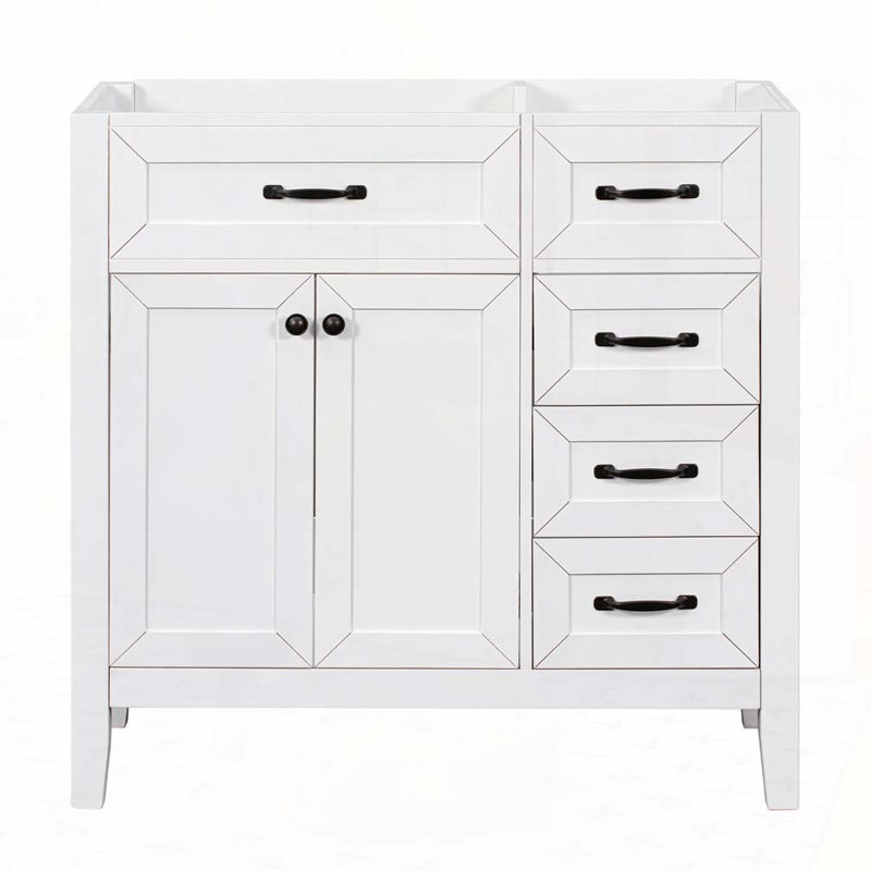 Meuble-lavabo 36 po sans lavabo, base d'armoire seulement, armoire de salle de bain avec tiroirs, structure solide et panneau de fibres à densité moyenne