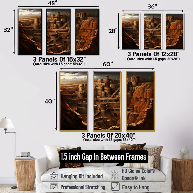 Abstrait Judaïsme Masada Fortress Mystery - Judaism Wall Art Living Room, Cadre flottant noir, H 28 po x l 36 po x P 1 po