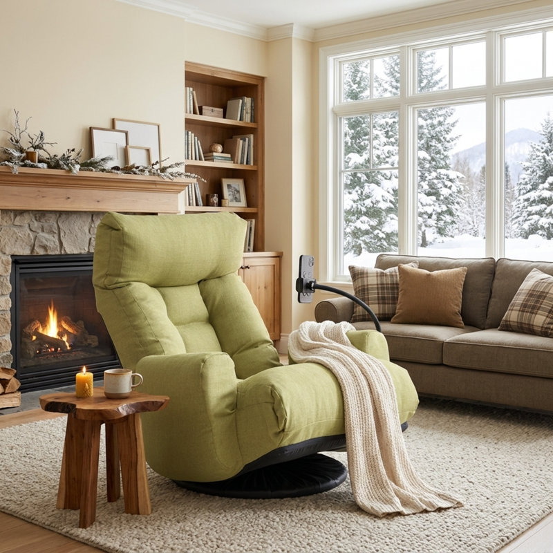 Fauteuil pivotant moderne en sherpa avec fauteuil inclinable et confortable pour le salon, Vert