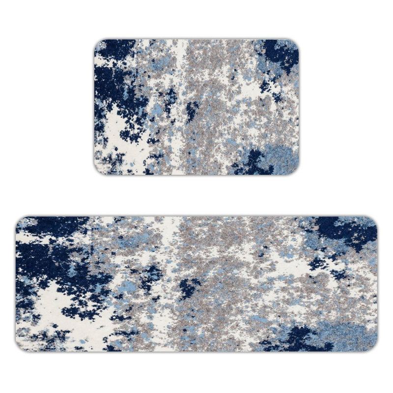 Speckled Blue, Kitchen Mats Set of 2, Blue Abstract
