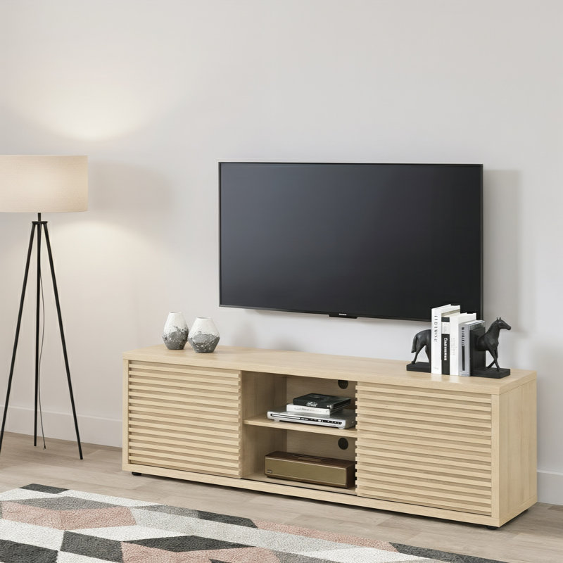 Abba 67.7" W Mid Century Modern TV Stand with Storage and Shelves to fit up to 75" TVs, Oak
