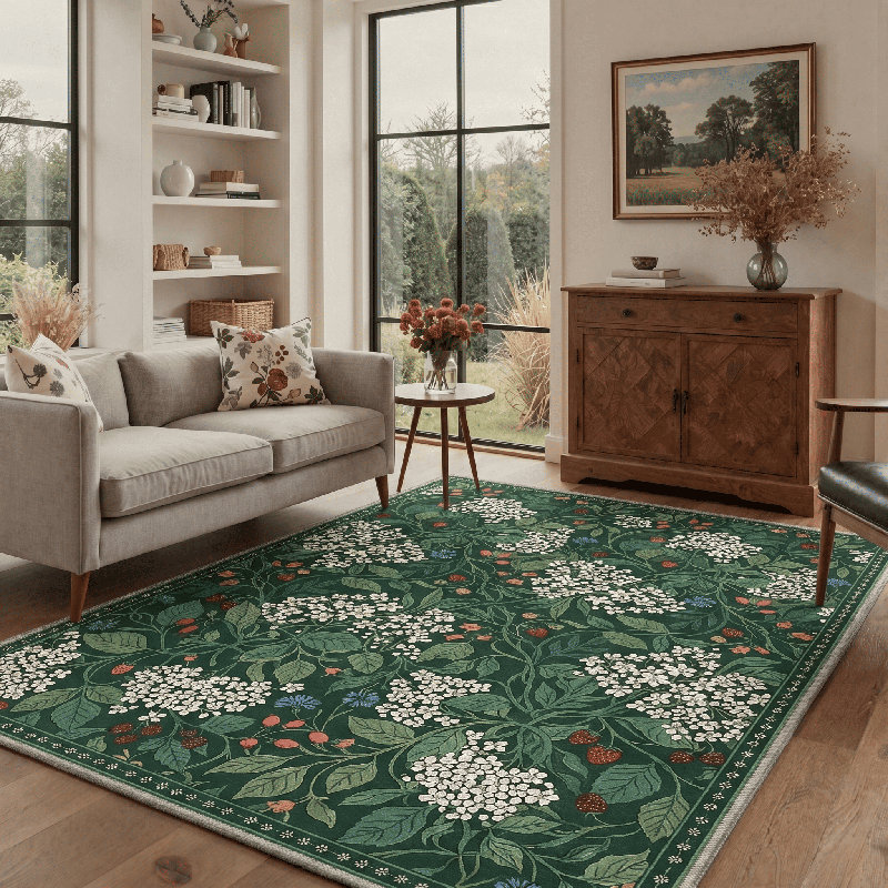 Allendale Novara Floral Modern Machine Washable Green / White Indoor Area Rug with Non-Slip Backing, Rectangle 8' x 10'