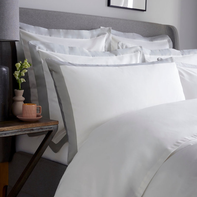 Kento 800 Thread Count 100% Sateen Cotton Standard Pillowcase, White/Grey