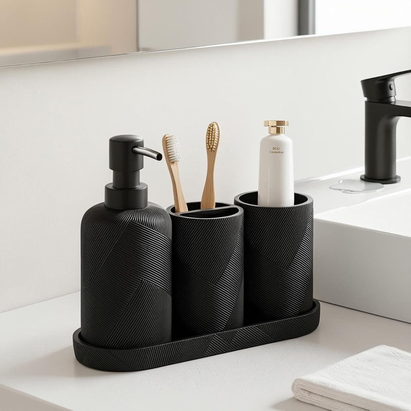 Ensemble d'accessoires de salle de bain noirs modernes, organisateur de salle de bain 4 pièces, Noir
