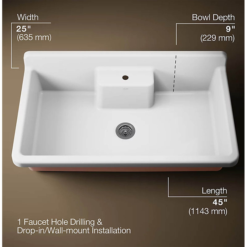 Farmstead 45 In. Top-/Wall-Mount Single-Bowl Workstation Farmhouse Kitchen Sink, Peach Blow