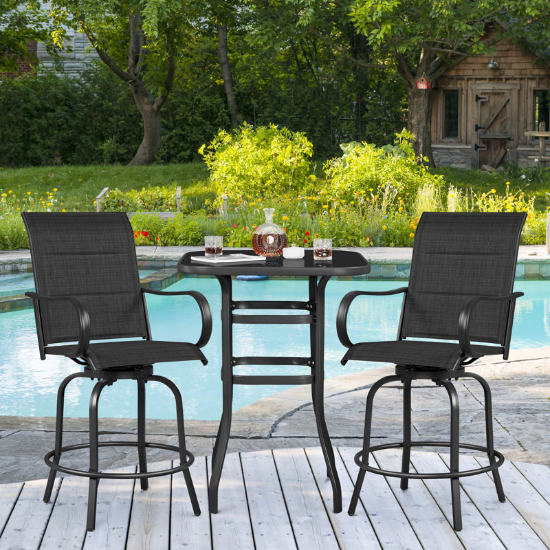 Swivel Textilene Metal Outdoor Bar Stools, Black