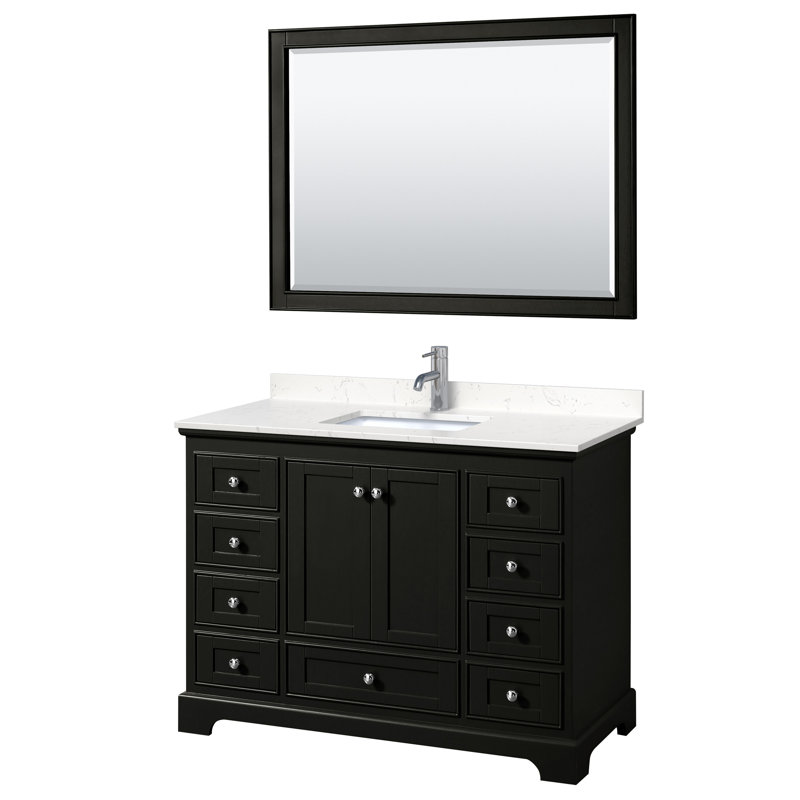 Deborah 48'' Single Bathroom Vanity with Marble Top, Carrara Cultured Marble, Dark Espresso, Polished Chrome