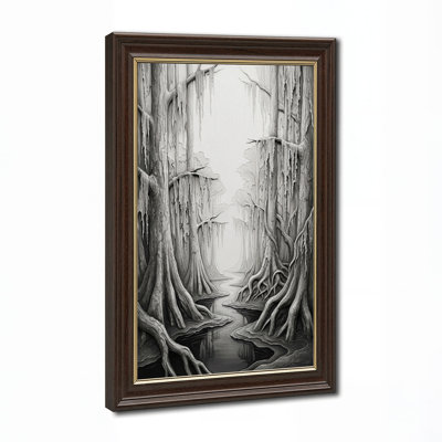 Art mural sur toile de cyprès noir et blanc avec mousse espagnole