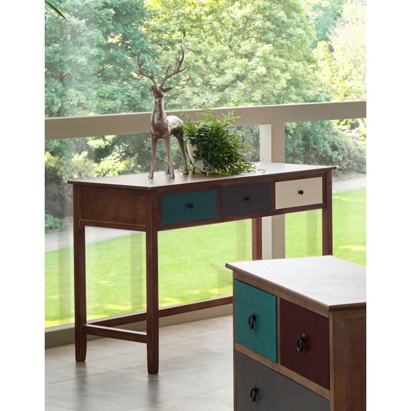 Zuria Solid Wood Writing Desk, Blue/Brown