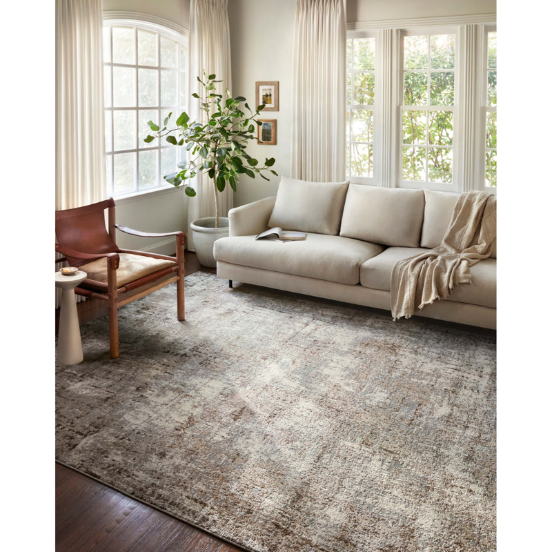 Austen Natural Mocha Abstract Wool Synthetic Area Rug