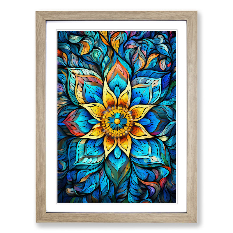 Mandala Expressionism No.2 - Single Picture Frame Print on Wood, Oak Framed, 34cm H x 25cm W x 2" D