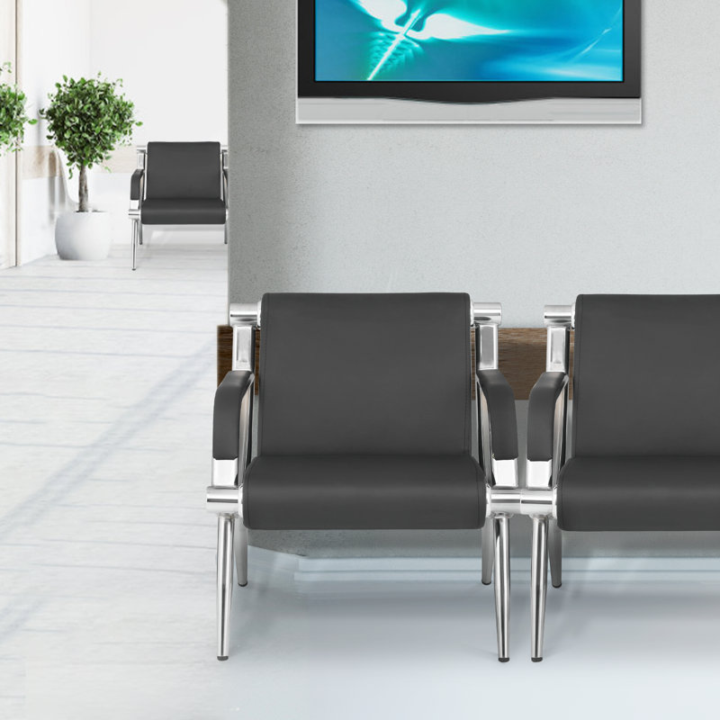 Black Faux Leather Reception Chair with Iron Frame