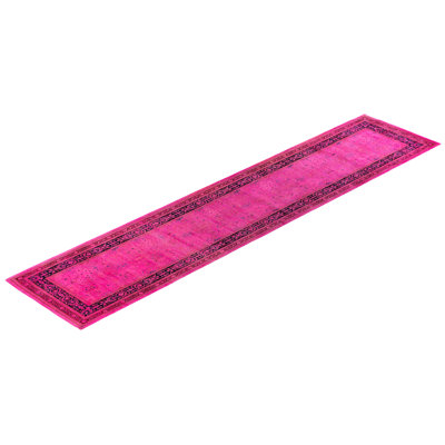 Tapis de couloir rose en laine noué à la main Conwell 2 pi 7 po x 11 pi 10 po Conwell