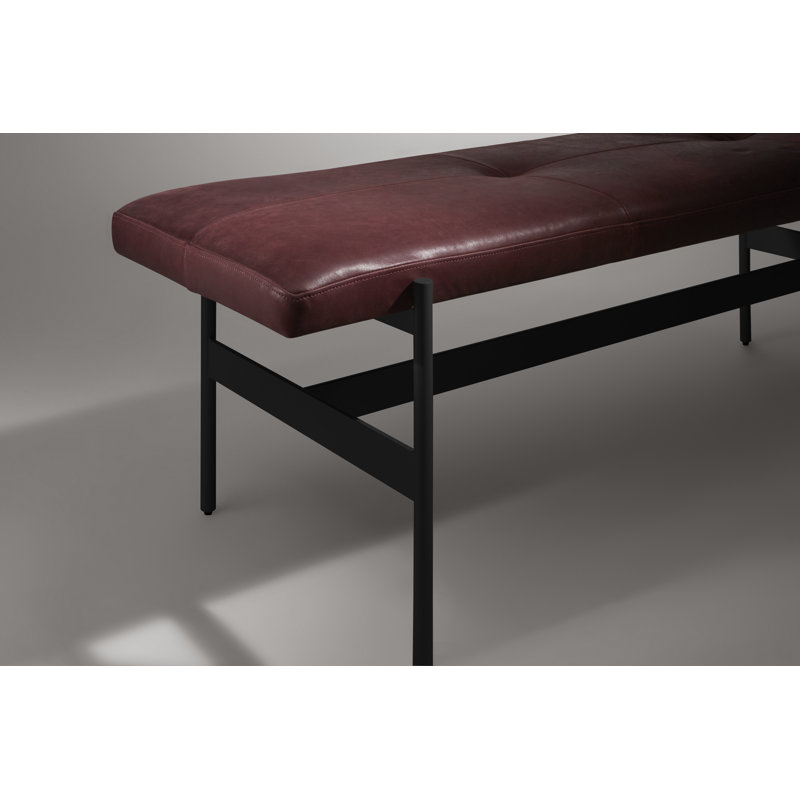 Daybench Leather Dining Bench, Ink Genuine Leather, Oblivion, 17" H x 55" W x 14" D
