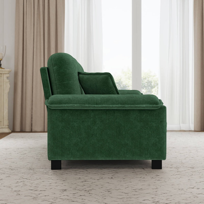Canapé moderne plissé en chenille à 3 places 94 po Modern, Green Chenille