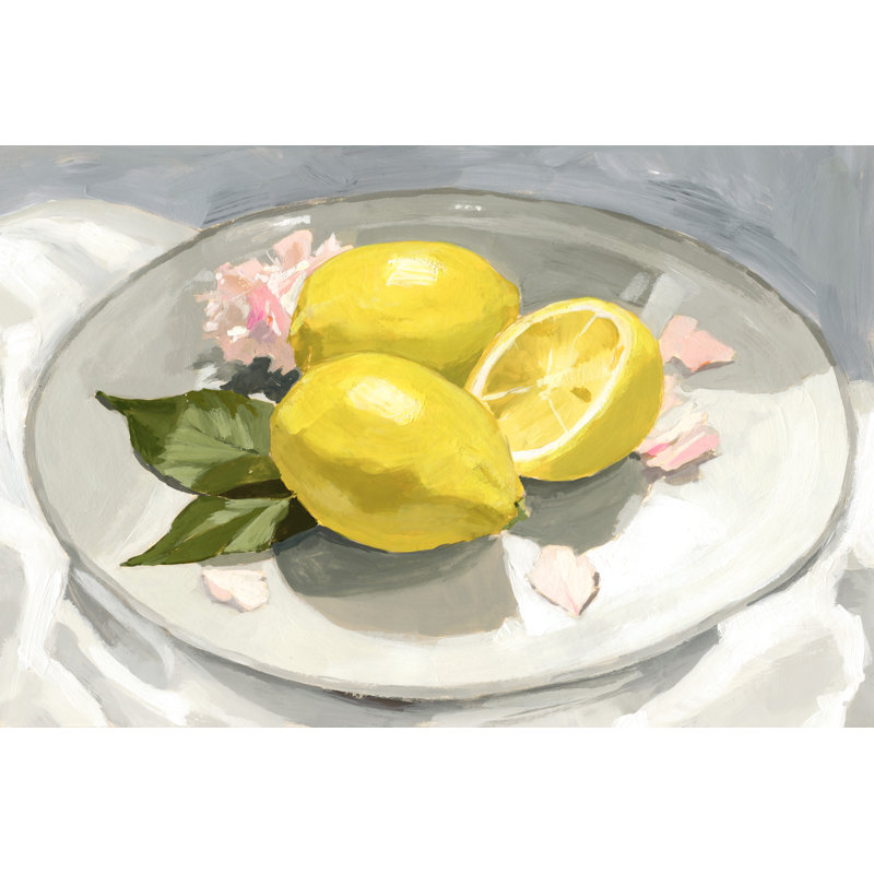 Lemons On A Plate I by Victoria Barnes - Wrapped Canvas Painting, 30cm H x 46cm W 
