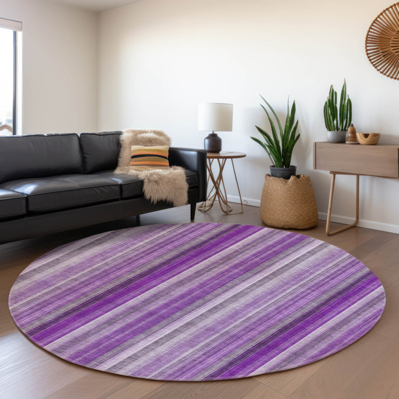 Premium Machine Washable Cerrito AMF543 Purple Rug, Round 8'
