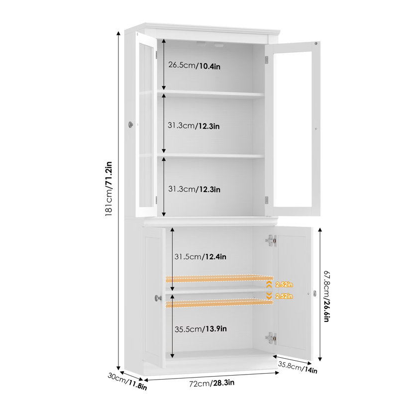 Bibliothèque 71,2 "H avec porte en verre, Blanc