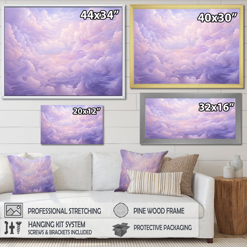 Impression sur toile mauve pastel mauve, Cadre flottant blanc, H 24 po x l 32 po x P 1 po