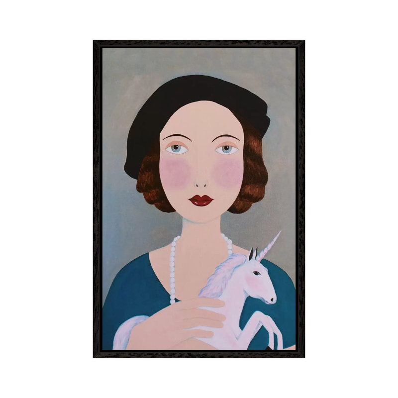 Woman With Unicorn by Sally B - Gallery-Wrapped Canvas Giclée on Canvas, 101.6 cm H x 66.04 cm W, Black Floater Framed