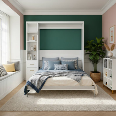 Queen Murphy Wall Bed with Single Side Storage Cabinet