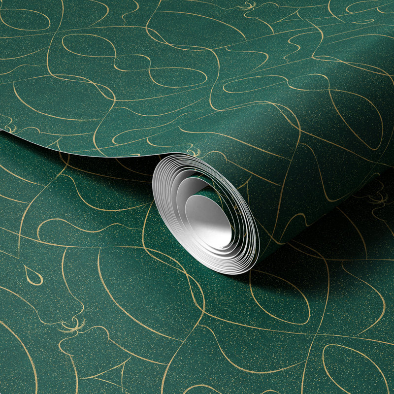 Papier peint adhésif vert et or abstrait - Murale géométrique moderne pour salle de bain ou salon - Convient à tous les murs texturés