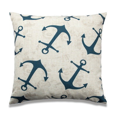 Gray With Blue Anchors Print Pillow