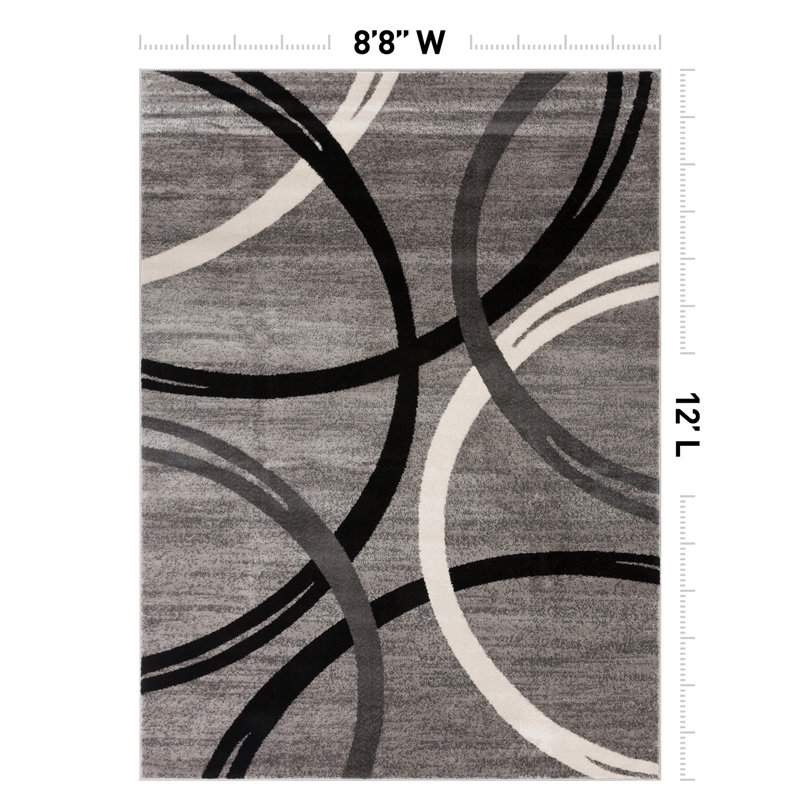 Devonshire Abstract Gray/Black/Ivory Area Rug, Rectangle 8'8" x 12'