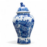 Blue and White Temple Jar with Lid