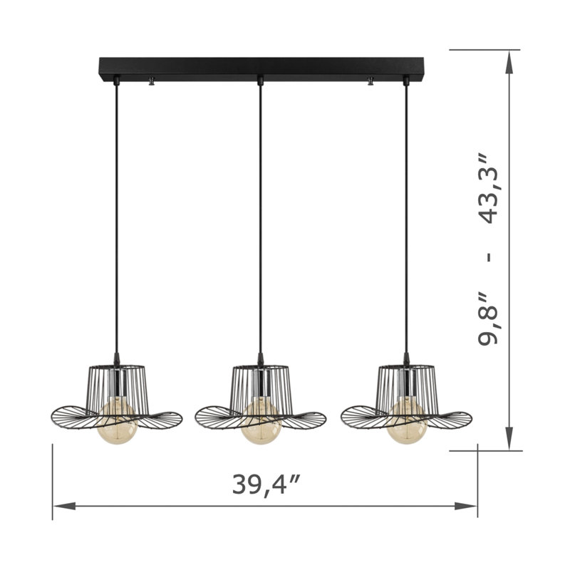 Luminaire suspendu géométrique à 3 lumières pour îlot de cuisine Aido
