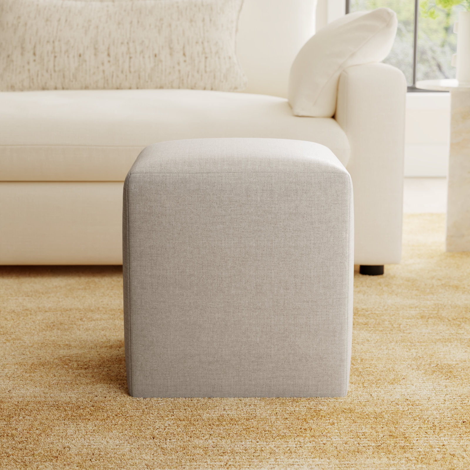 18" Square Ottoman, Ecru Basketweave