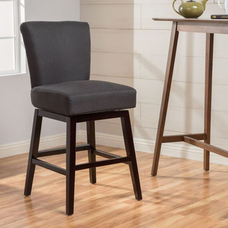 Charcoal Grey Swivel Counter Stool With Fabric - Birch Legs, 25" Package Width, Practical Comfortable Seat, Width