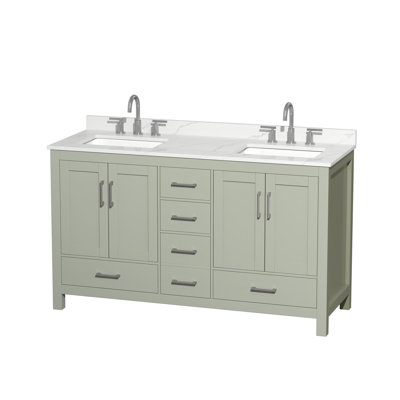 Meuble-lavabo double autoportant 60 po avec plateau en quartz Sheffield