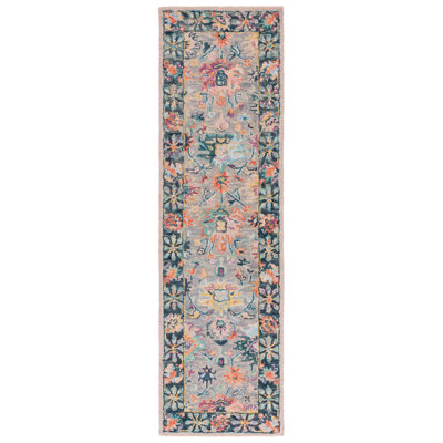 Creasman Oriental Hand Tufted Wool/Cotton Area Rug in Pink/Gray