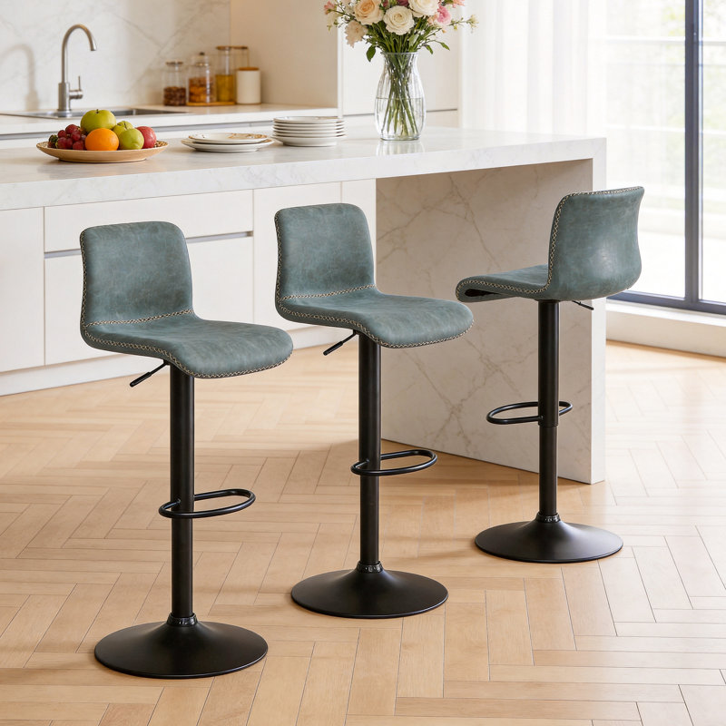Tabouret de bar rotatif à hauteur réglable avec structure en métal, Bleu sarcelle foncée, 3