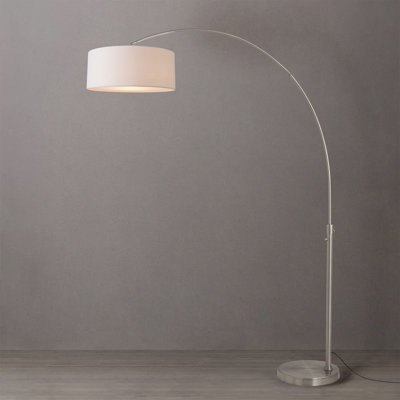 Float 92" Arc Lamp - Satin Nickel Steel, Satin Nickel Base, White Linen Half-Dome, Dimmable, Bulb Included