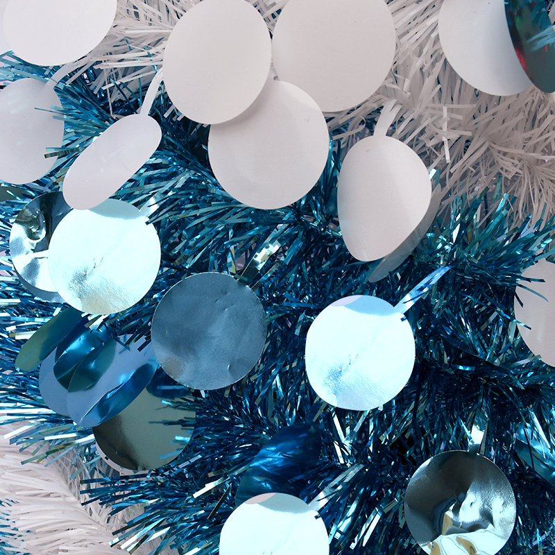 Arbre de Noël à paillettes 5 pi; bleu et blanc
